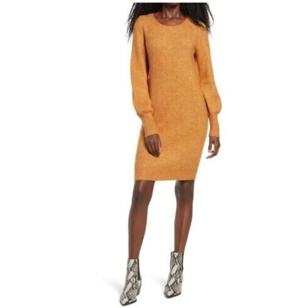 Vero Moda Womens Simone Long Blouson Sleeve Sweater Dress Buckthorn Brown Large